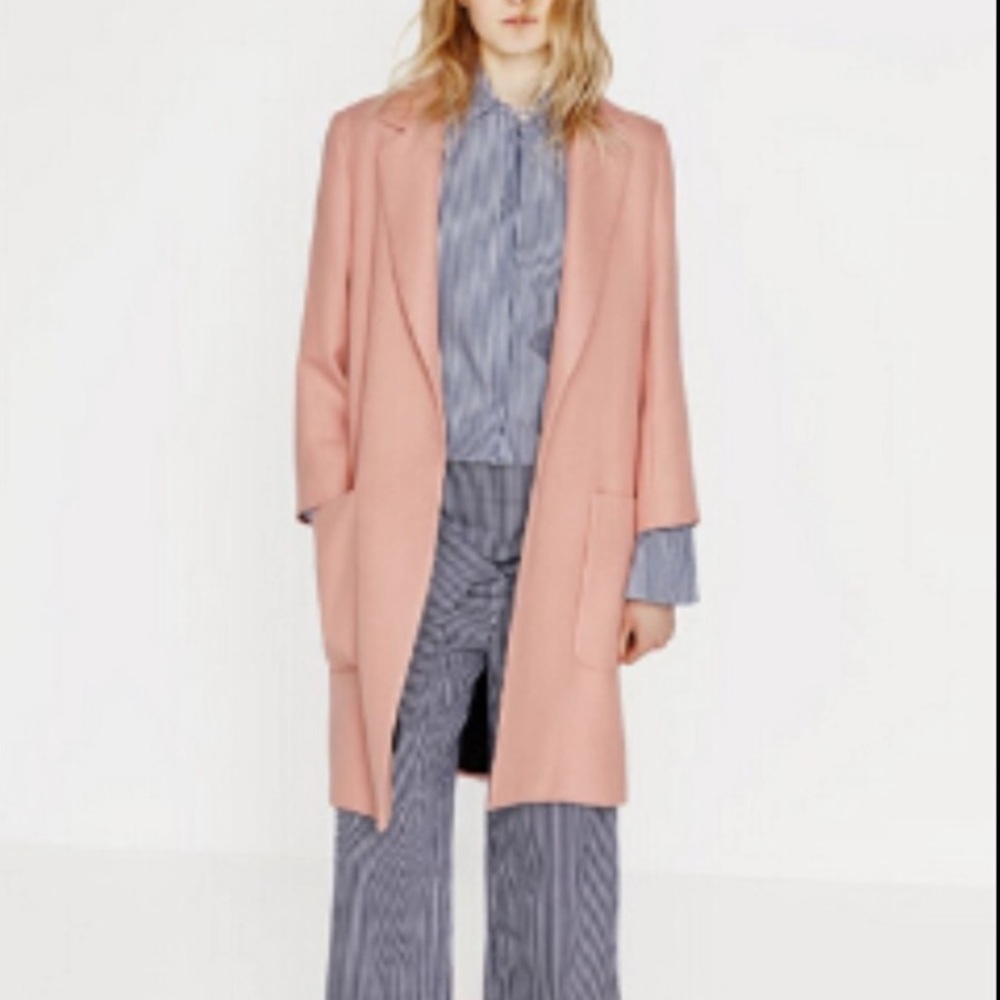 Zara Blush Pink Straight Pocket Coat Jacket - Picture 3 of 4